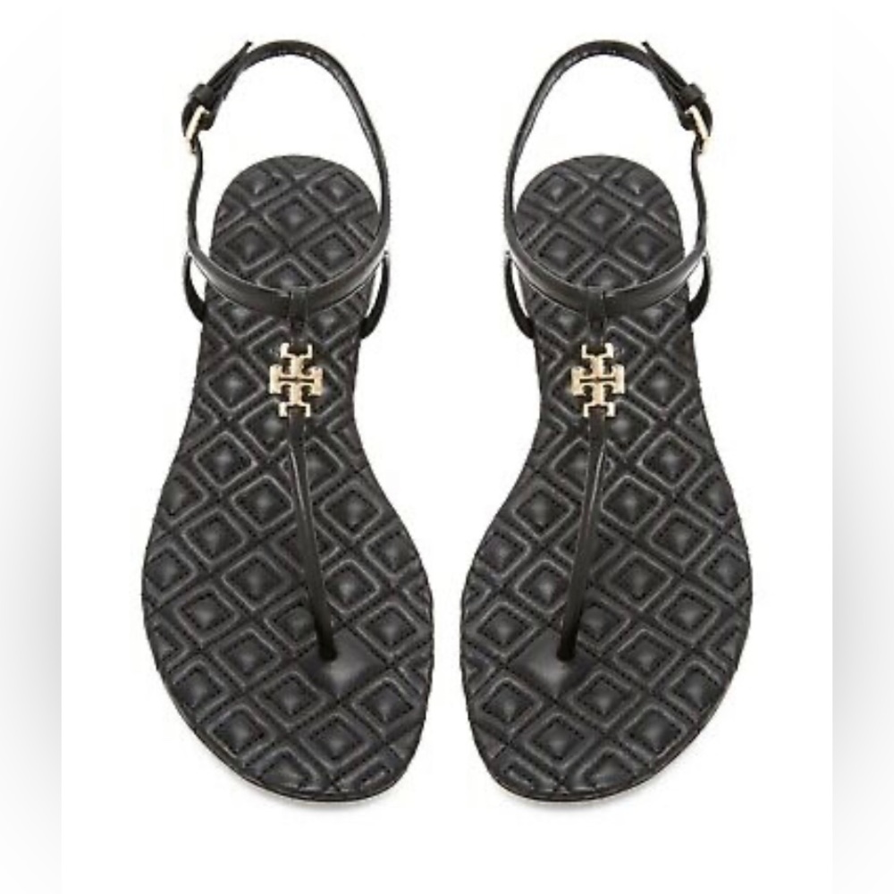 Tory Burch Marion Quilted Black Leather Sandals 7.5